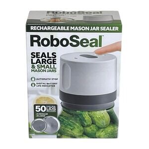 RoboSeal Rechargeable Mason Jar Vacuum Sealer Wide Regular Mouth Canning 50 LIDS